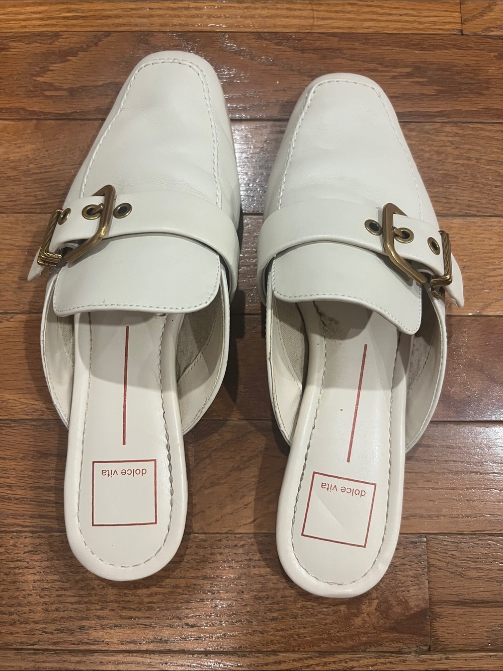 Dolce Vita Cream Leather Buckle Backless Mules